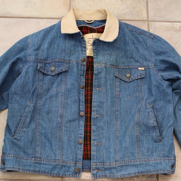 STS Ranchwear Flannel Lined Denim Jacket Leather Collar XL Dillion ii - Picture 1 of 9